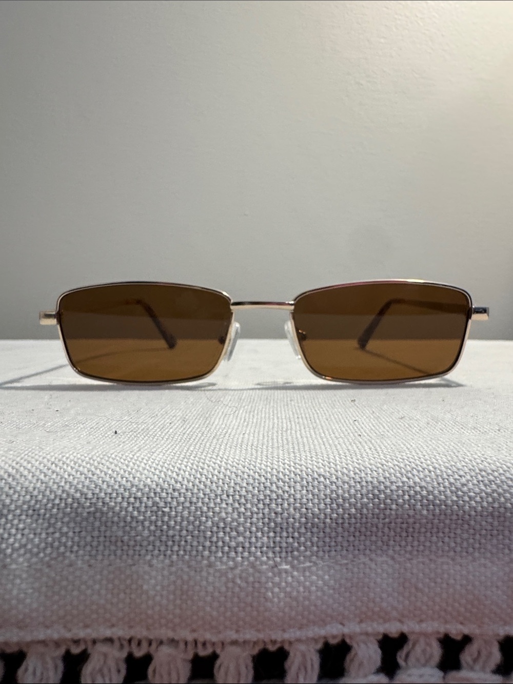 Slim Gold Metal Sunglasses with Brown Lenses - Women's